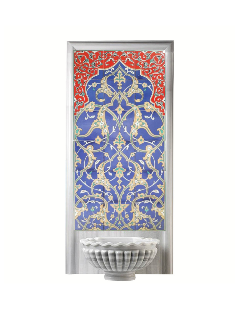 Kurna Arkası Çini Pano-104- 60x120 Hamam Çini Porselen Pano Kobalt Geometri, Lider Çini