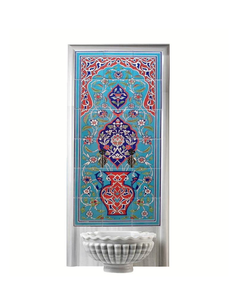 Kurna Arkası Çini Pano-123- 60x120 Turkuaz Zeminli Hamam Çiniler, Lider Çini