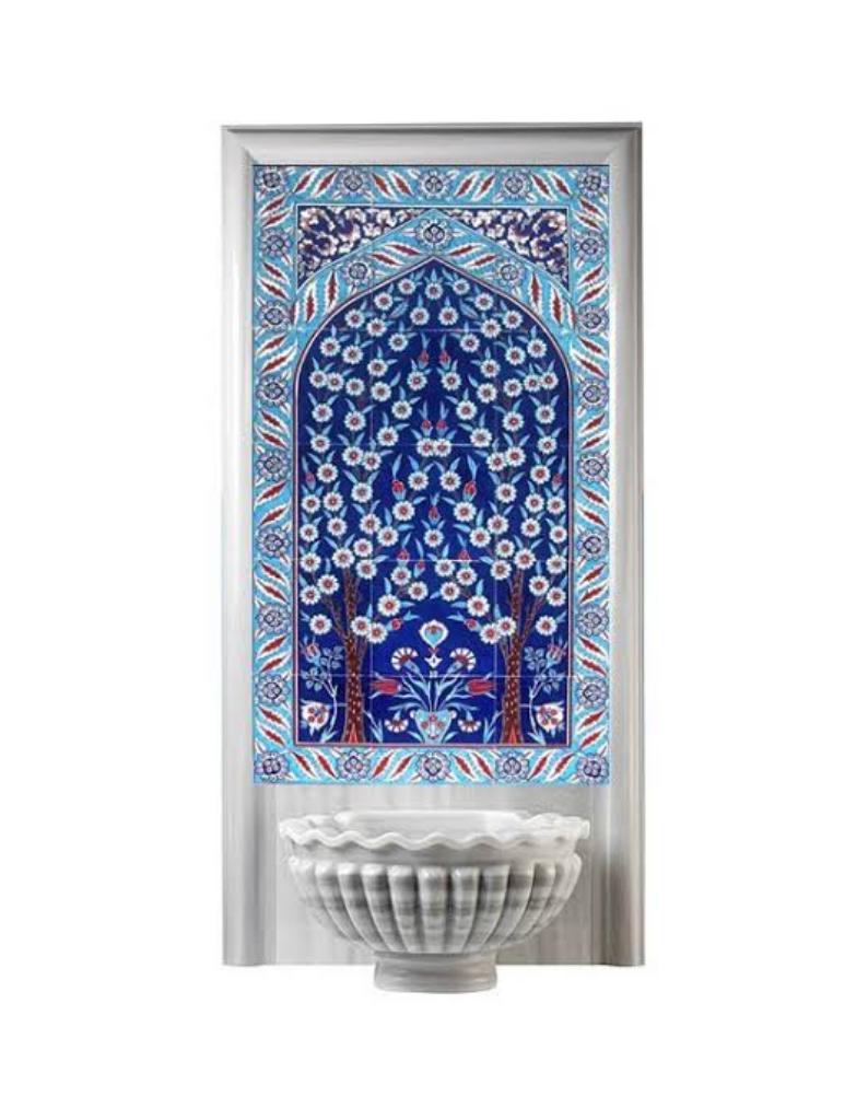 Kurna Arkası Çini Pano-134- 60x120 Hamam Çini  Hayat Ağacı Kenar Bordür, Lider Çini