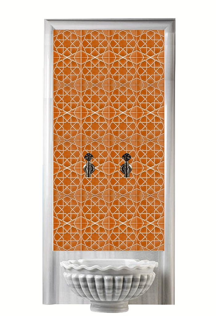 Kurna Arkası Çini Pano-18- 80x160 Türkmen Yıldızı Hamam Çini Tarçın, Lider Çini