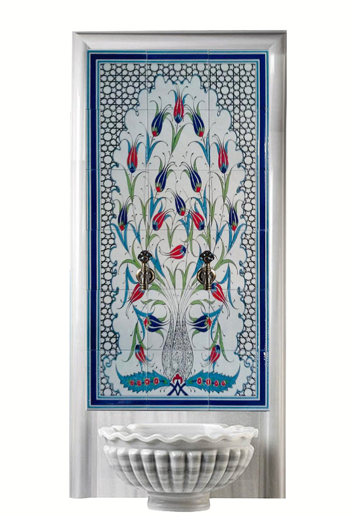 Kurna Arkası Çini Pano-35- 60x120 El Yapımı Hamam Çini Pano, Lider Çini