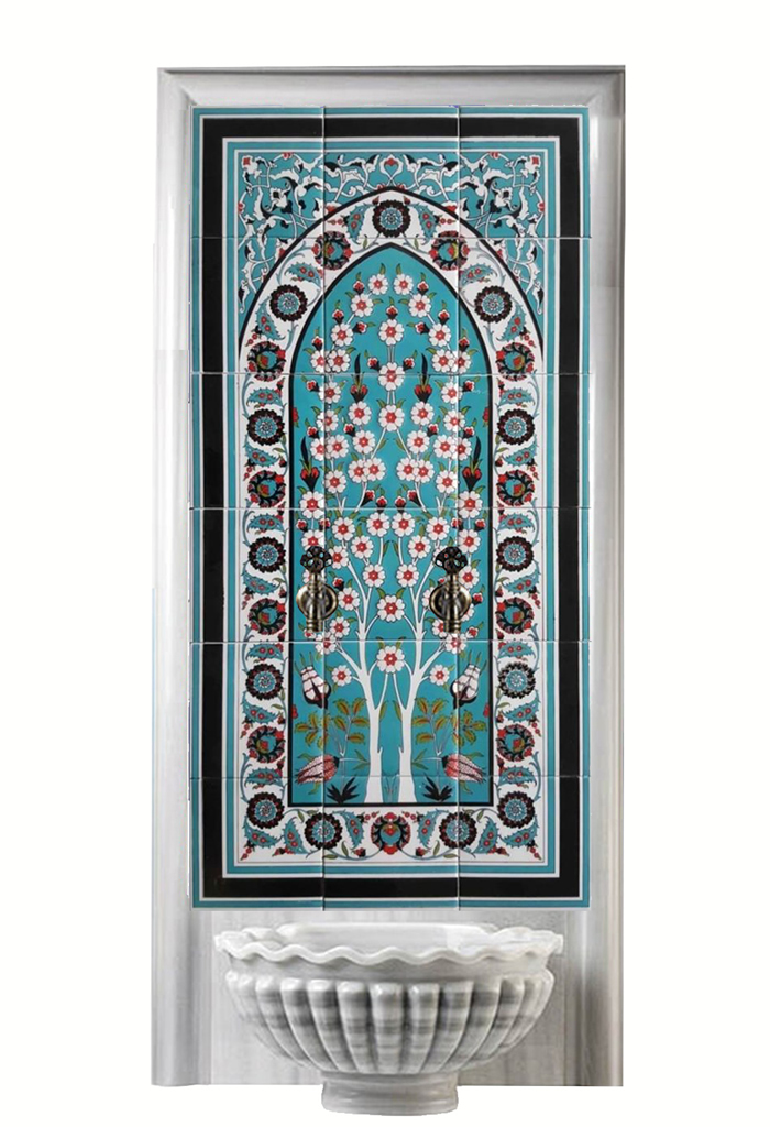 Kurna Arkası Çini Pano-51- 60x120 Hamam Çini Hayat Ağacı Pano Desenli Bordür, Lider Çini